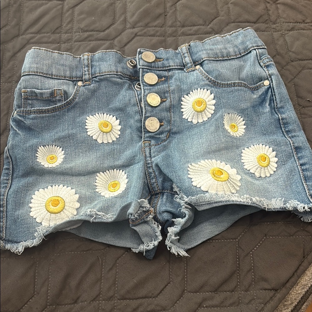 Embroidered Daisy Denim Shorts